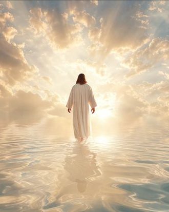 Ilustración de Jesús que camina sobre el agua hacia la luz